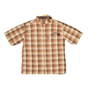 NEW Mecca Men's Size XXXL Plaid Button Down Short Sleeve Shirt Brown Beige NWT